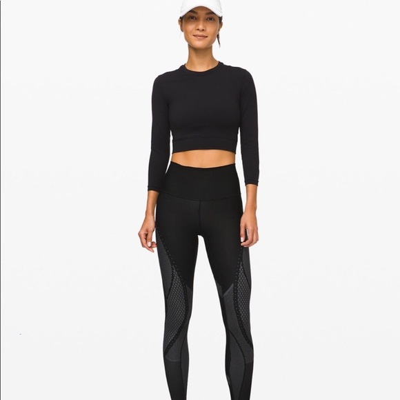 lululemon athletica Tops - RARE Lululemon Short Stop Crop Long Sleeve Mesh Crop Top Size 8